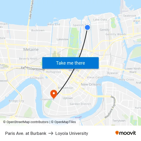 Paris Ave. at Burbank to Loyola University map