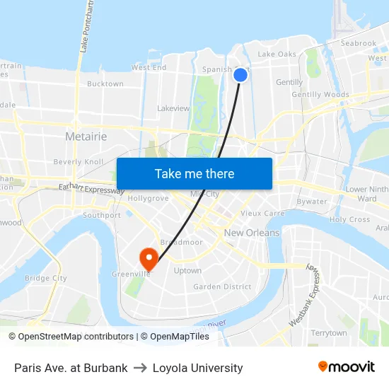 Paris Ave. at Burbank to Loyola University map