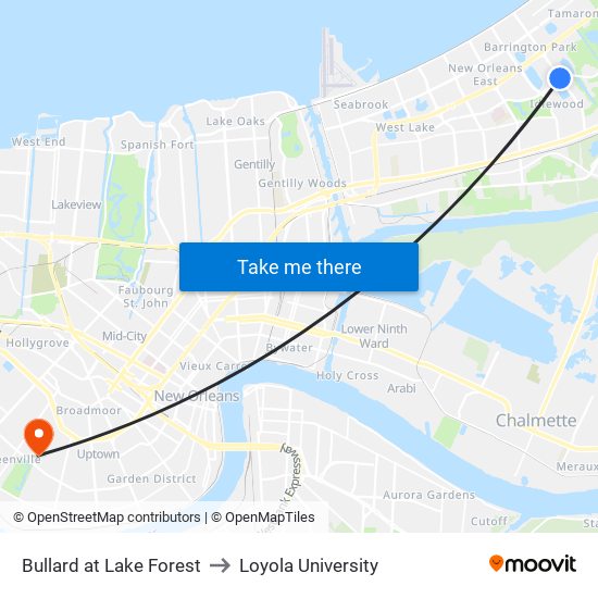 Bullard at Lake Forest to Loyola University map