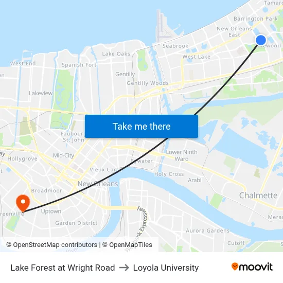 Lake Forest at Wright Road to Loyola University map