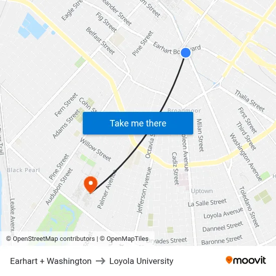 Earhart + Washington to Loyola University map