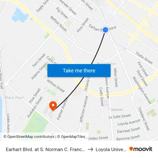Earhart Blvd. at S. Norman C. Francis Pkwy. to Loyola University map