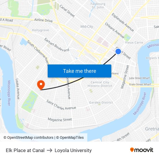 Elk Place at Canal to Loyola University map