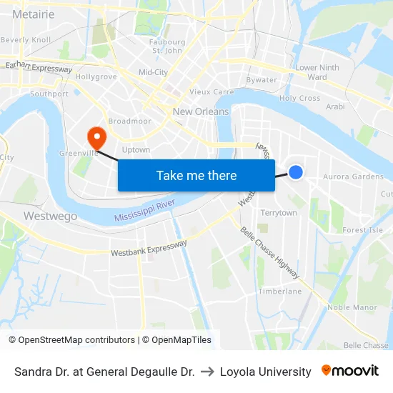 Sandra Dr. at General Degaulle Dr. to Loyola University map