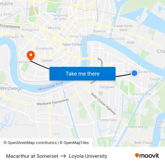 Macarthur at Somerset to Loyola University map