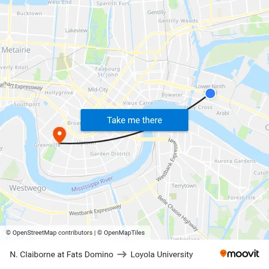 N. Claiborne at Fats Domino to Loyola University map