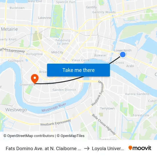 Fats Domino Ave. at N. Claiborne Ave. to Loyola University map