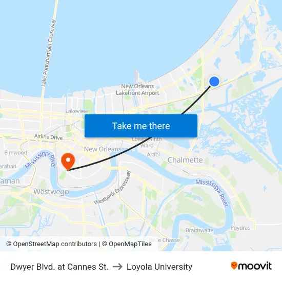 Dwyer Blvd. at Cannes St. to Loyola University map