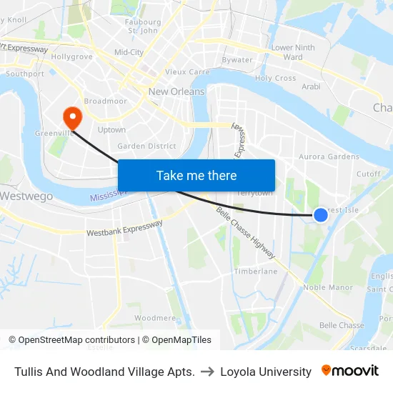 Tullis And Woodland Village Apts. to Loyola University map