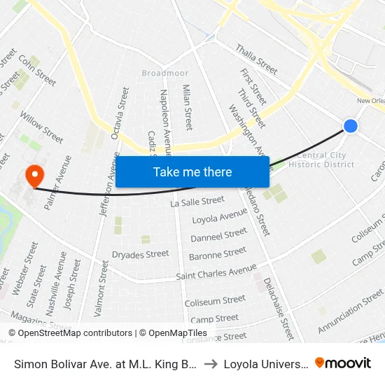 Simon Bolivar Ave. at M.L. King Blvd. to Loyola University map