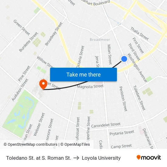 Toledano St. at S. Roman St. to Loyola University map