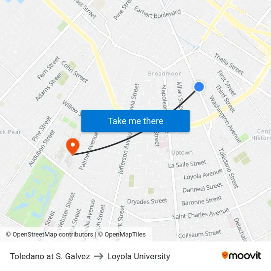 Toledano at S. Galvez to Loyola University map