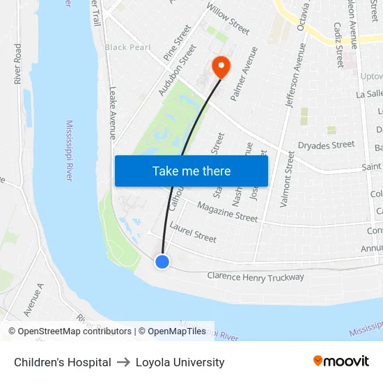 Children's Hospital to Loyola University map