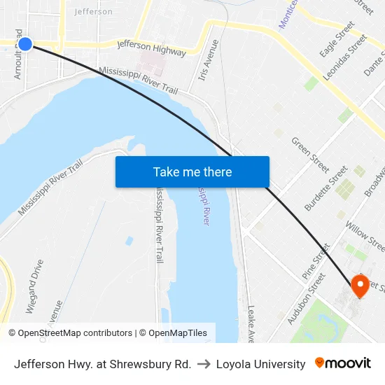 Jefferson Hwy. at Shrewsbury Rd. to Loyola University map