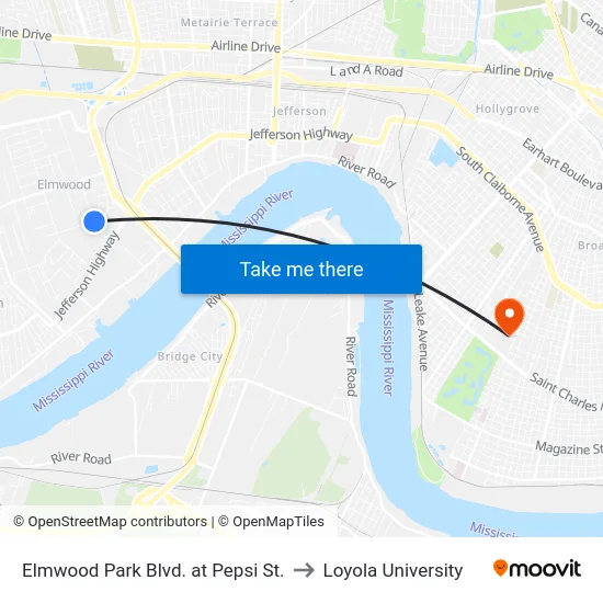 Elmwood Park Blvd. at Pepsi St. to Loyola University map