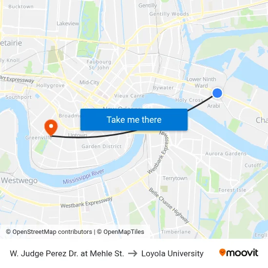 W. Judge Perez Dr. at Mehle St. to Loyola University map
