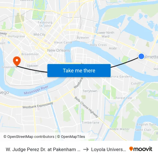 W. Judge Perez Dr. at Pakenham Dr. to Loyola University map