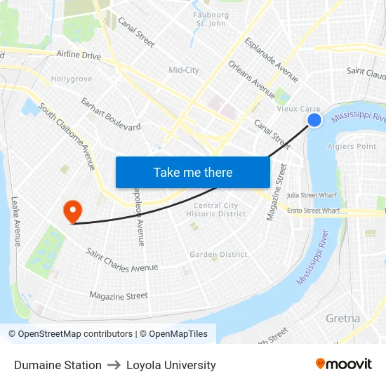 Dumaine Station to Loyola University map