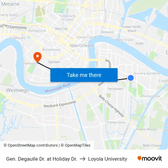 Gen. Degaulle Dr. at Holiday Dr. to Loyola University map