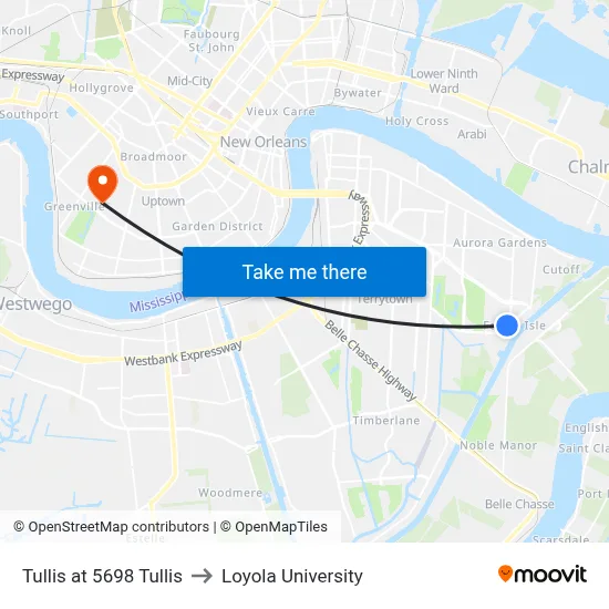 Tullis at 5698 Tullis to Loyola University map