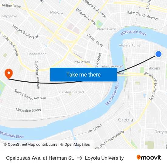 Opelousas Ave. at Herman St. to Loyola University map