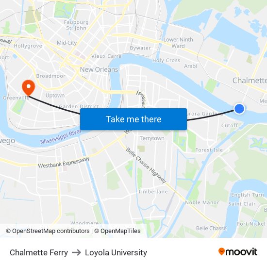 Chalmette Ferry to Loyola University map