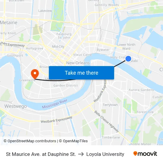 St Maurice Ave. at Dauphine St. to Loyola University map