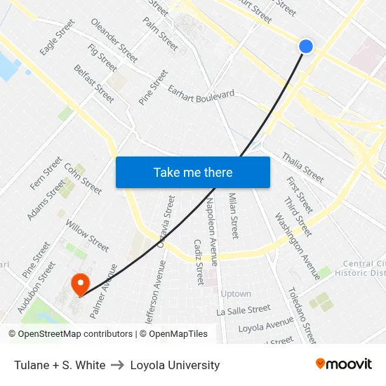 Tulane + S. White to Loyola University map