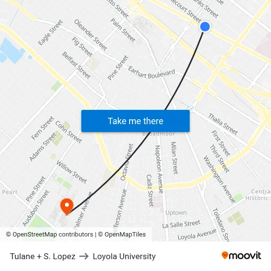 Tulane + S. Lopez to Loyola University map