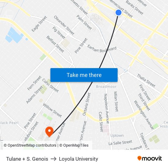 Tulane + S. Genois to Loyola University map