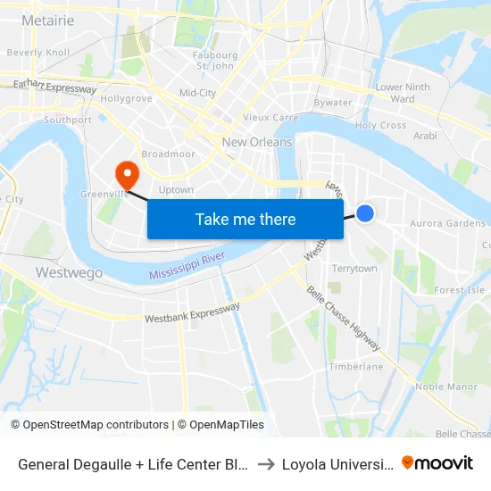 General Degaulle + Life Center Blvd to Loyola University map