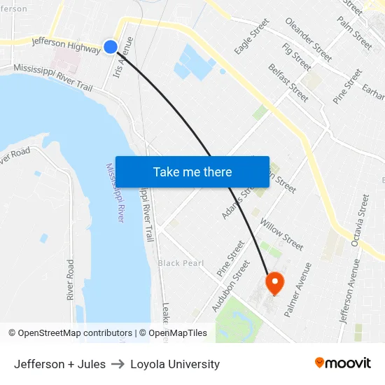 Jefferson + Jules to Loyola University map