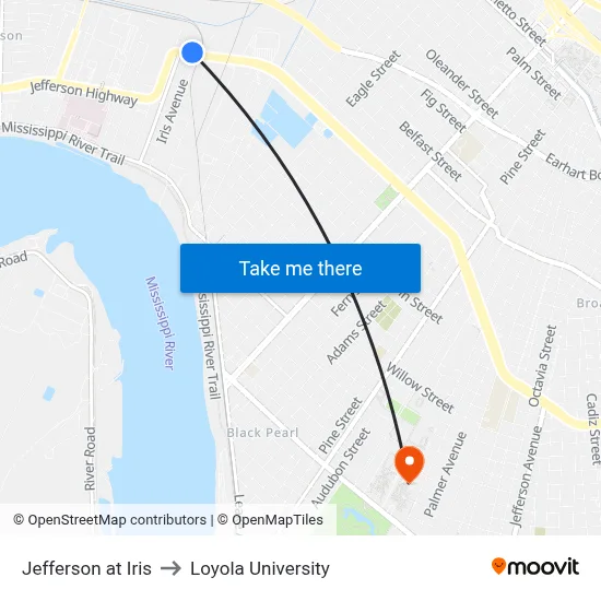 Jefferson at Iris to Loyola University map