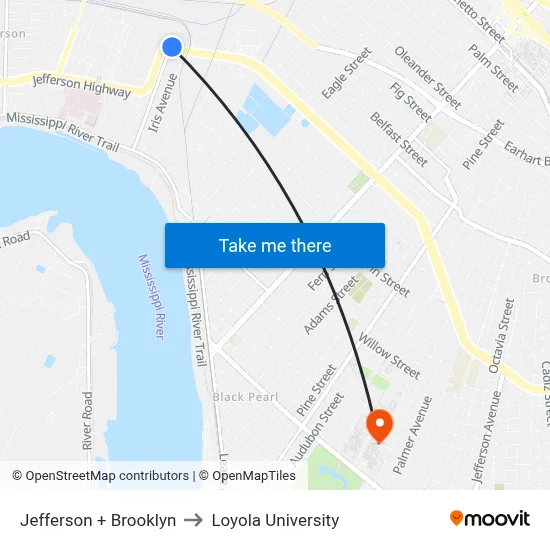 Jefferson + Brooklyn to Loyola University map