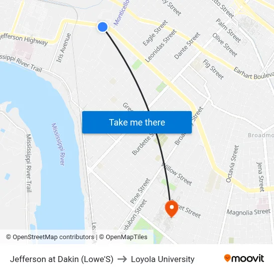 Jefferson at Dakin (Lowe'S) to Loyola University map