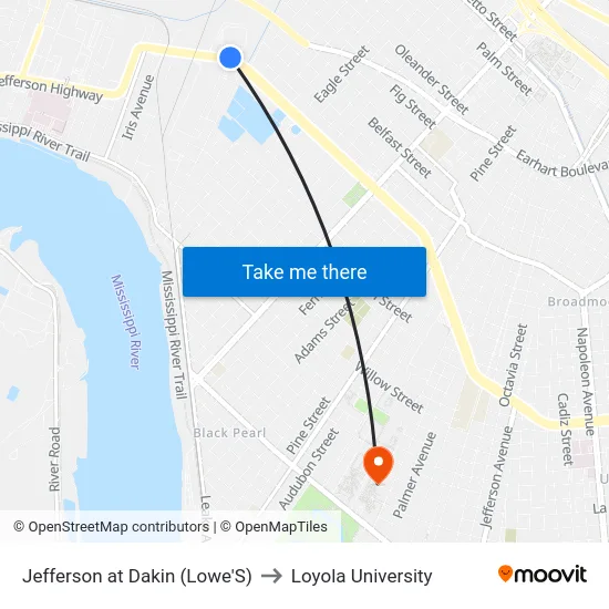 Jefferson at Dakin (Lowe'S) to Loyola University map