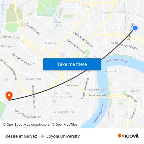 Desire at Galvez to Loyola University map