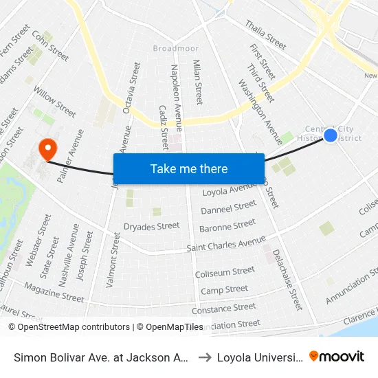 Simon Bolivar Ave. at Jackson Ave. to Loyola University map