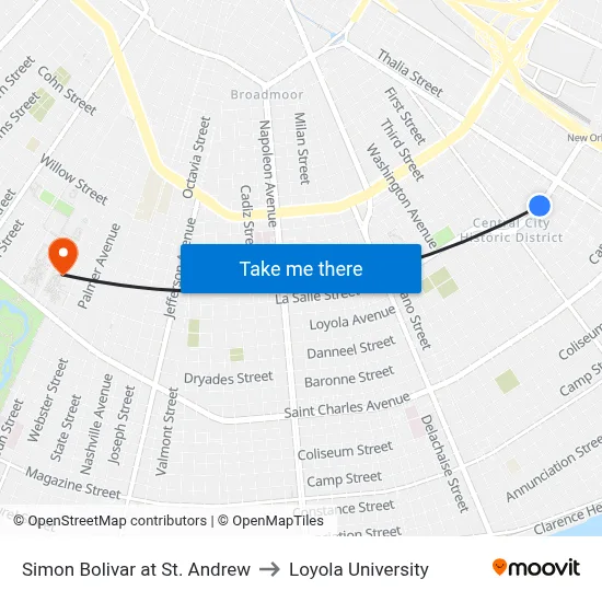 Simon Bolivar at St. Andrew to Loyola University map