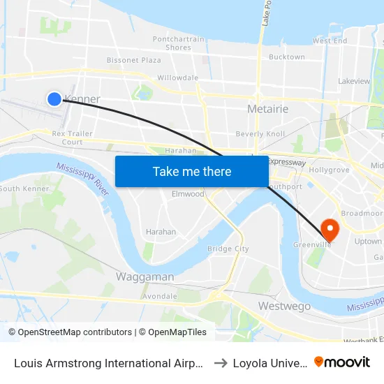 Louis Armstrong International Airport (Msy) to Loyola University map