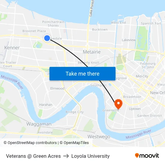 Veterans @ Green Acres to Loyola University map