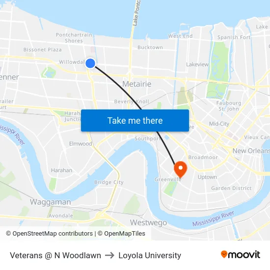 Veterans @ N Woodlawn to Loyola University map