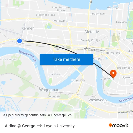 Airline @ George to Loyola University map