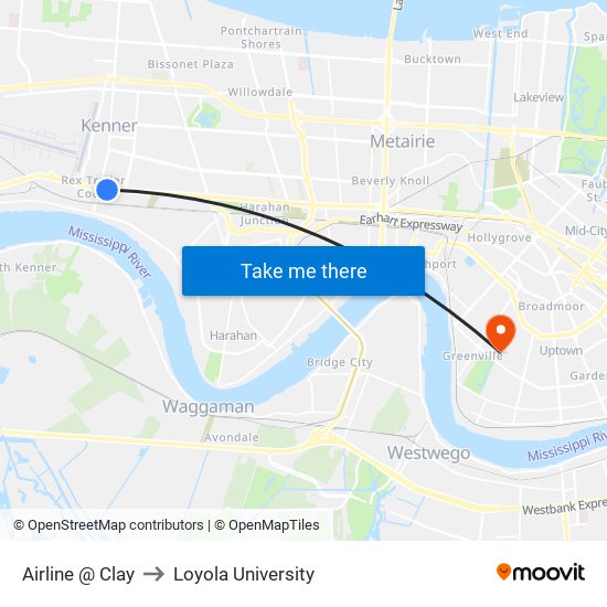 Airline @ Clay to Loyola University map