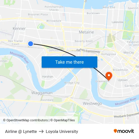 Airline @ Lynette to Loyola University map