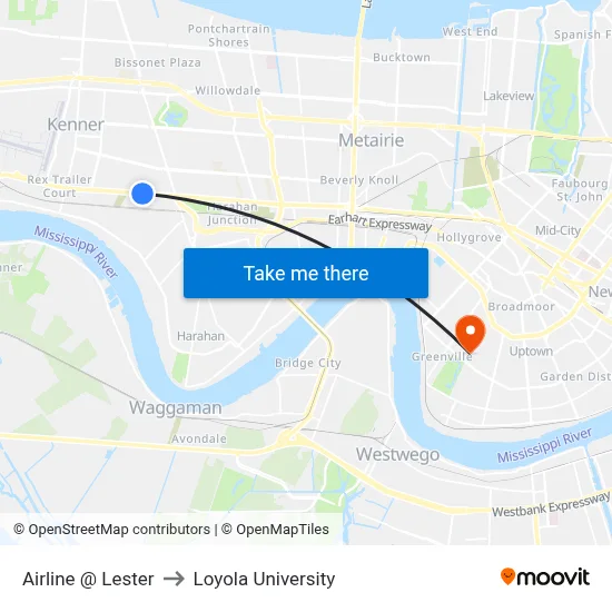 Airline @ Lester to Loyola University map