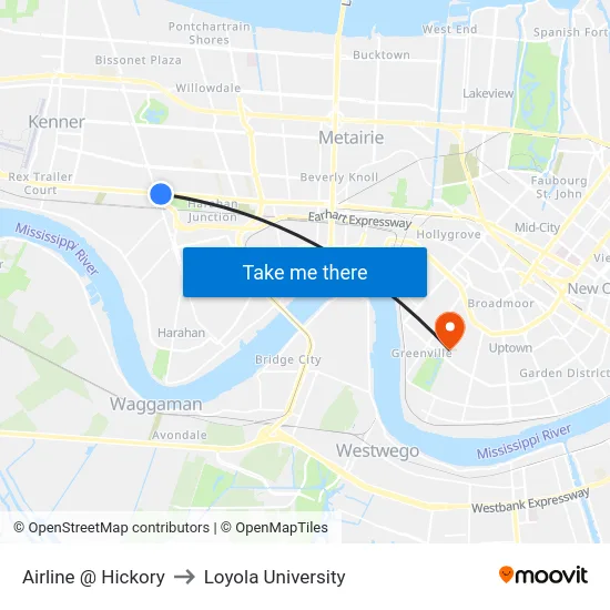 Airline @ Hickory to Loyola University map