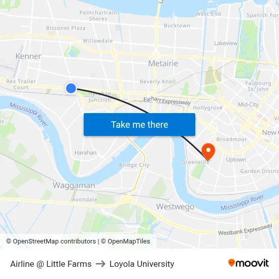 Airline @ Little Farms to Loyola University map