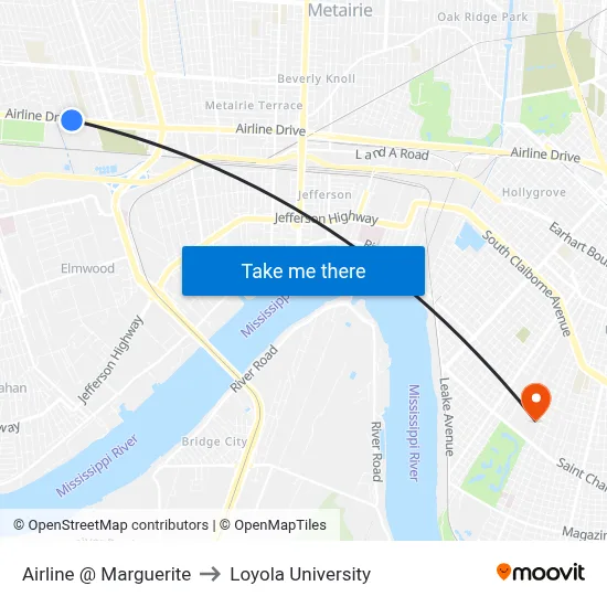 Airline @ Marguerite to Loyola University map