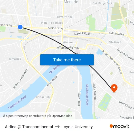 Airline @ Transcontinental to Loyola University map